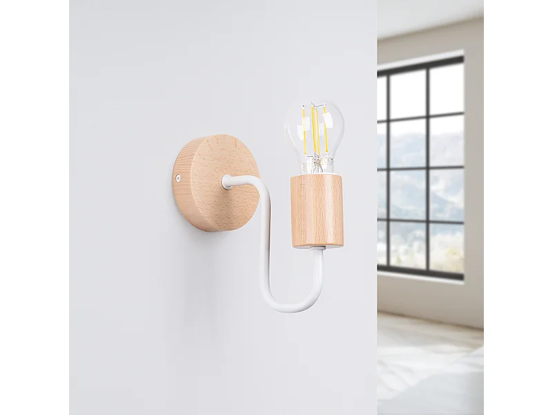 Wandlamp Zimbo zolder van  - 1 lichtbronnen 4000K - L.8 x H.18,5 cm - wit/natuurlijk hout