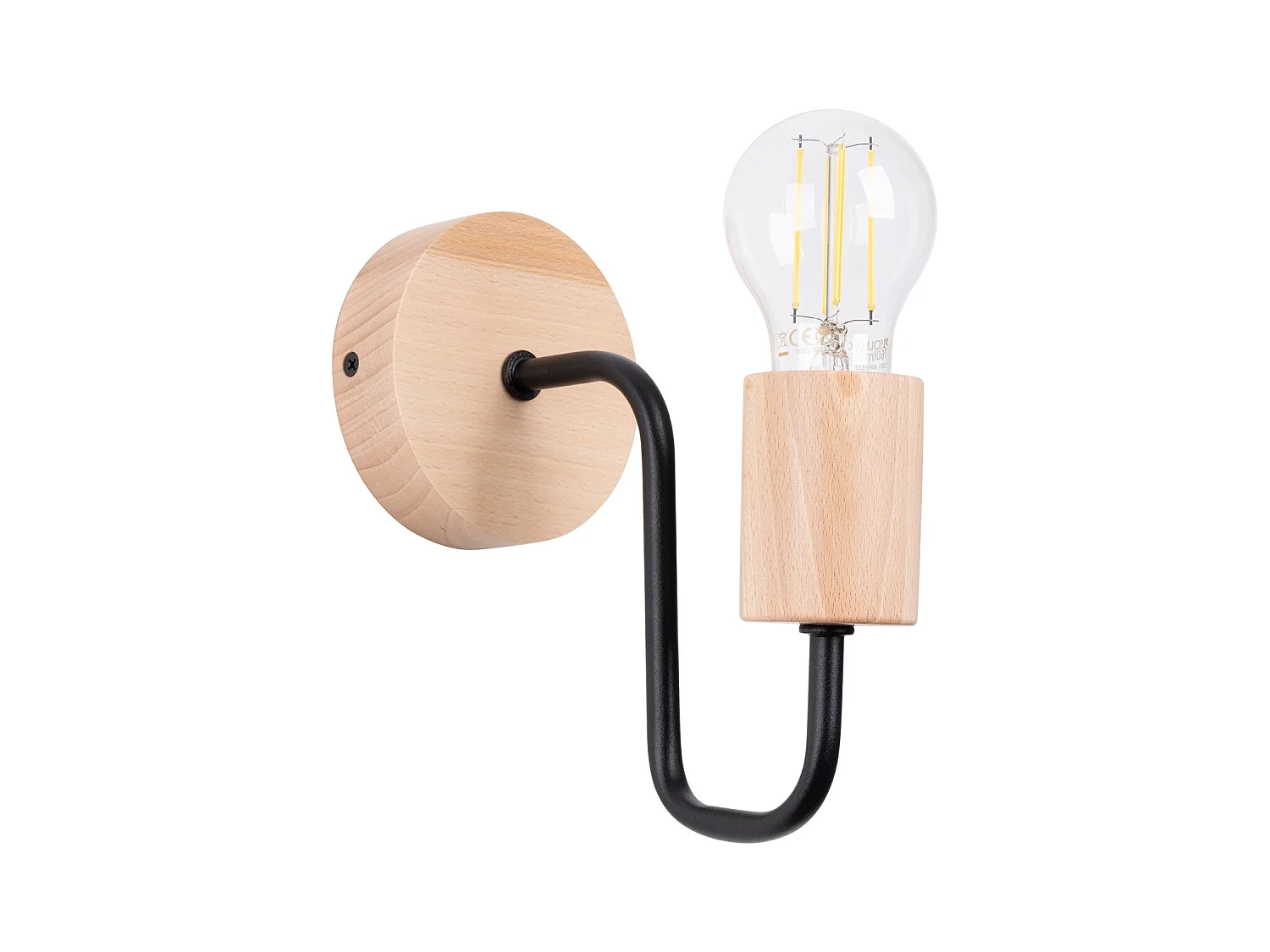 Luminária de parede Zimbo sótão, aço/madeira - 1 fontes de luz 4000K - L.8 x H.18.5 cm - madeira preta/natural