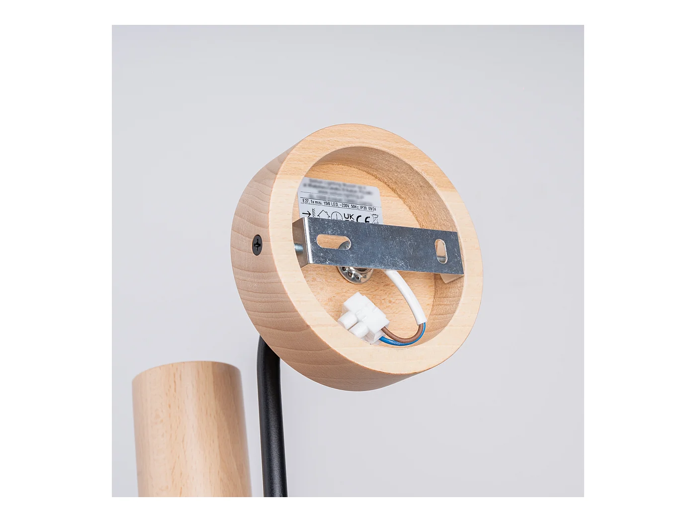 Luminária de parede Zimbo sótão, aço/madeira - 1 fontes de luz 4000K - L.8 x H.18.5 cm - madeira preta/natural