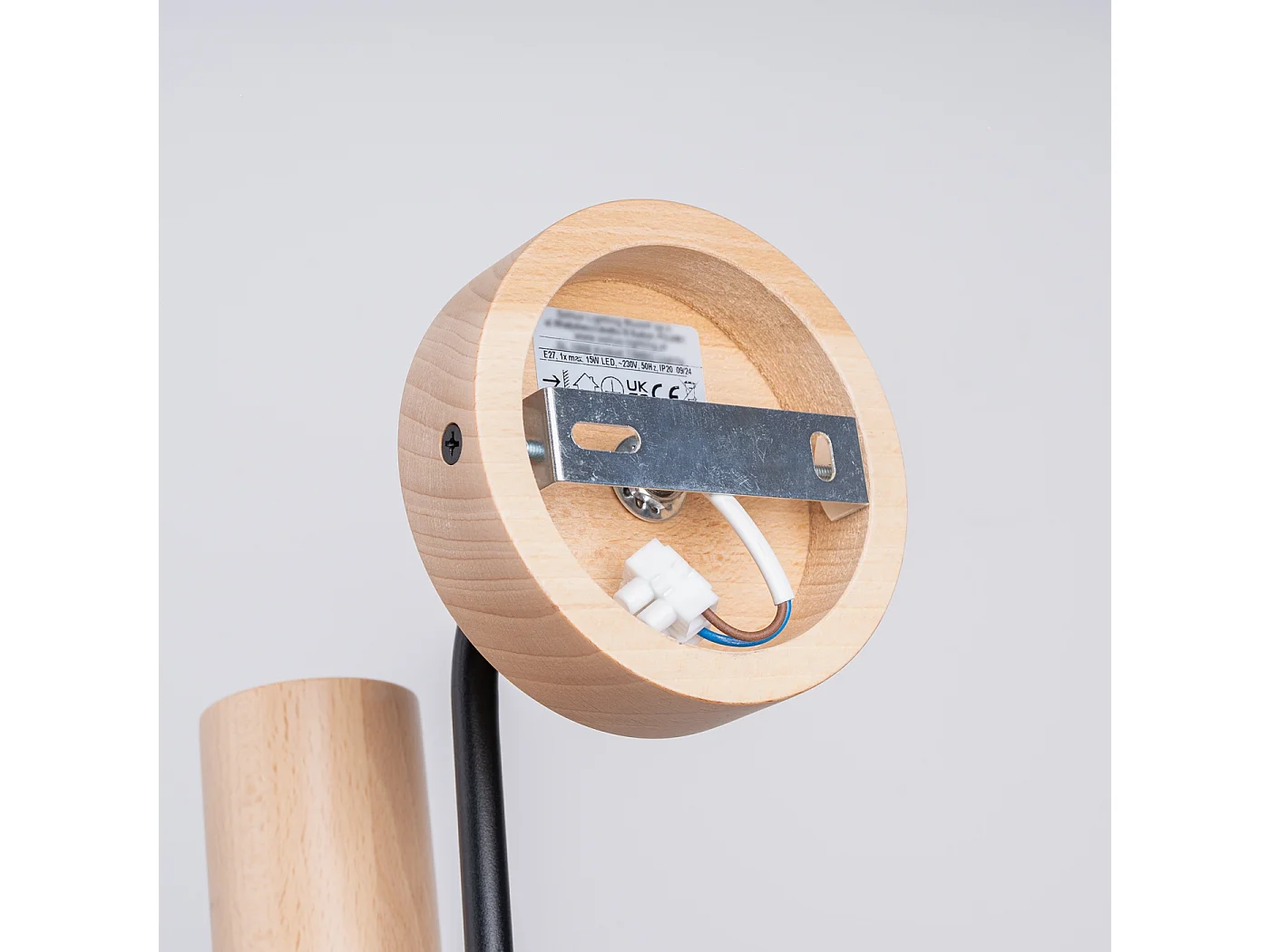 Applique Zimbo grenier en acier/bois - 1 sources lumineuses 4000K - L.8 x H.18,5 cm - noir/bois naturel