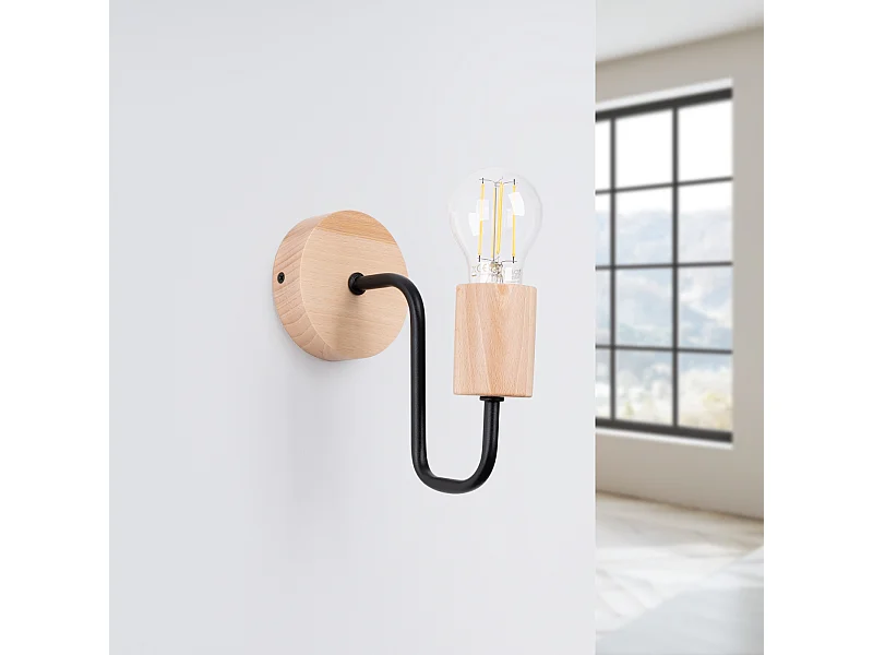 Wandlamp Zimbo zolder van  - 1 lichtbronnen 4000K - L.8 x H.18,5 cm - zwart/natuurlijk hout