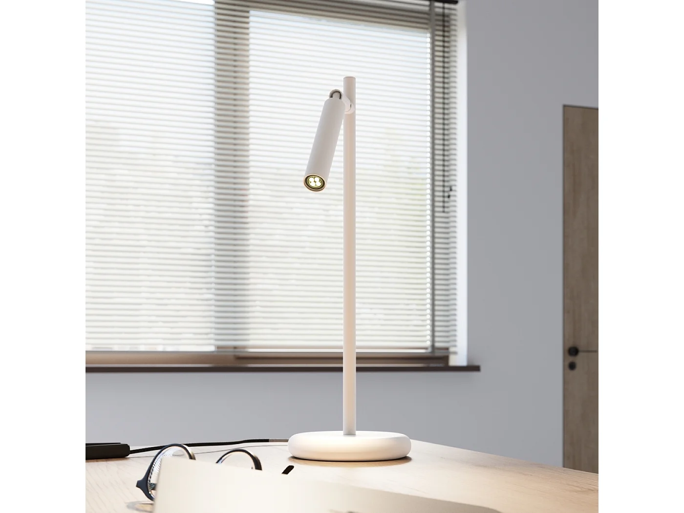 Lampe de bureau Brill moderne en acier - 1 sources lumineuses 3000K - L.14 x H.43 cm - blanc