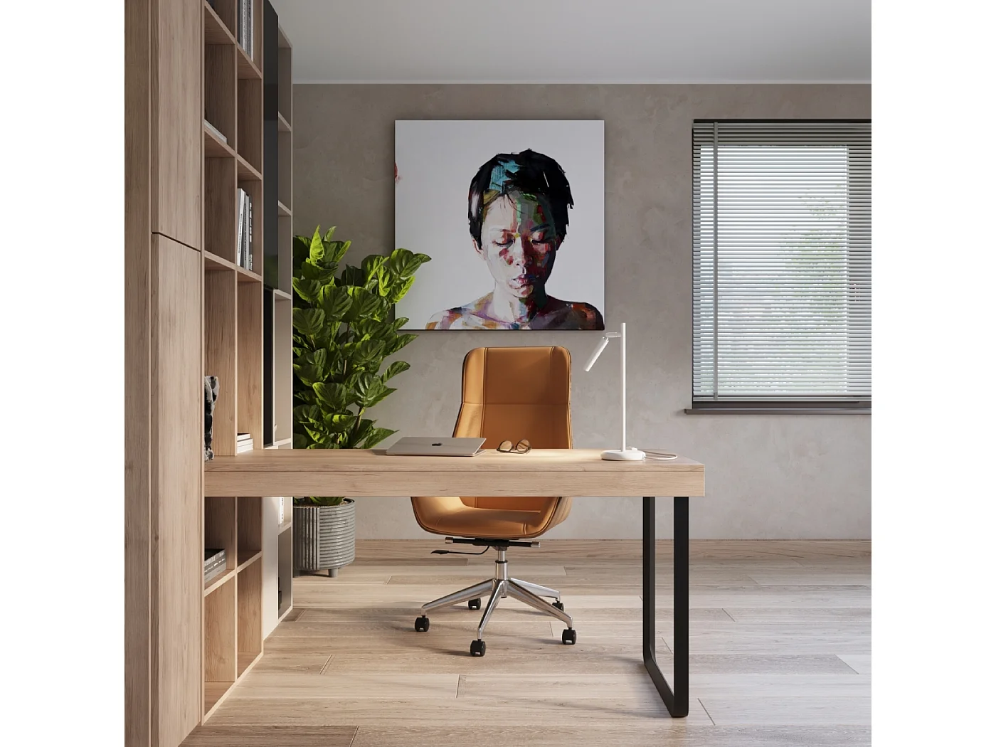 Lampe de bureau Brill moderne en acier - 1 sources lumineuses 4000K - L.14 x H.43 cm - blanc