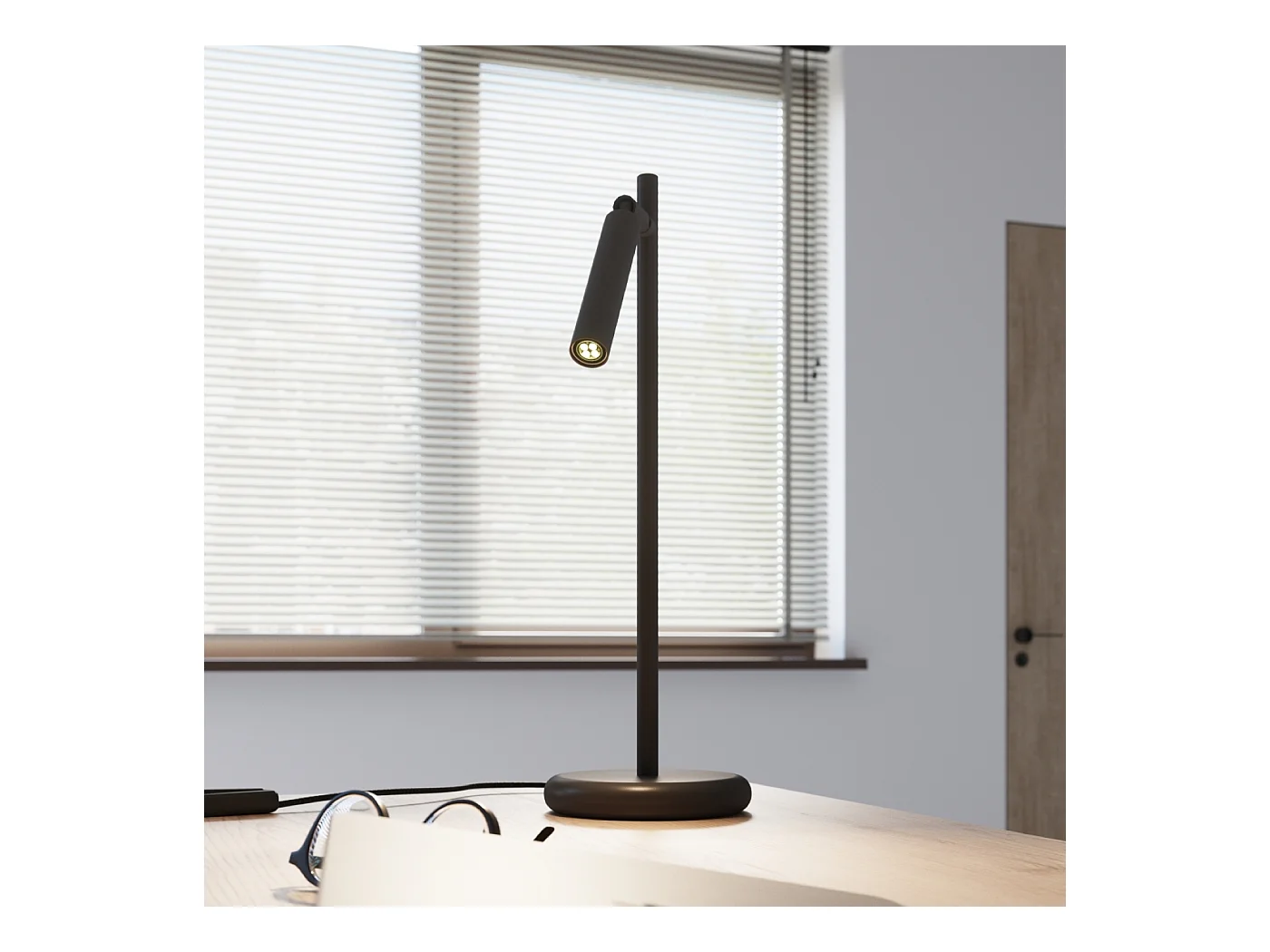 Lampa biurkowa nowoczesny Brill, stal - 1 źródło światła 3000K - L.14 x H.43 cm - czarny