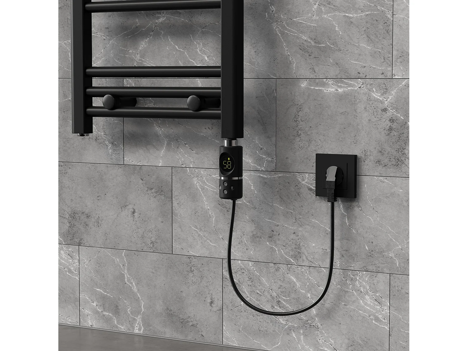 Élément chauffant noir 900W avec thermostat et affichage digital résistance électrique seche serviette régulateur température thermoplongeur radiateur