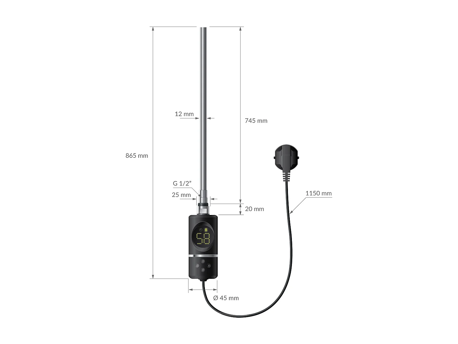 Élément chauffant noir 900W avec thermostat et affichage digital résistance électrique seche serviette régulateur température thermoplongeur radiateur