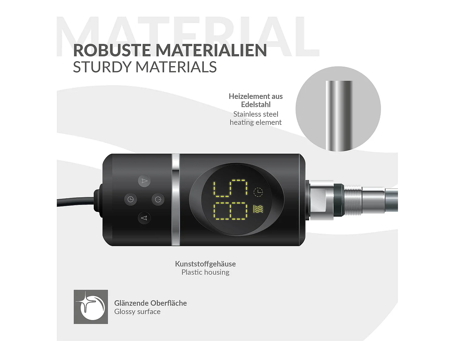 Élément chauffant noir 300W avec thermostat et affichage digital résistance électrique seche serviette régulateur température thermoplongeur radiateur