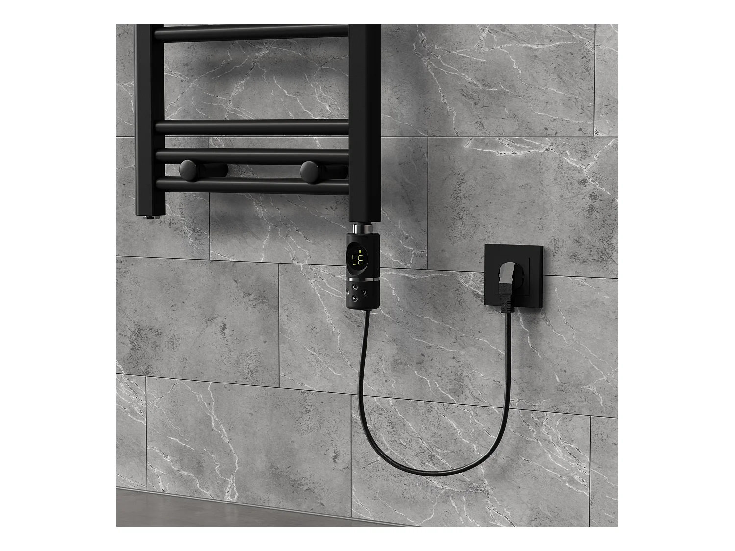 Élément chauffant noir 600W avec thermostat et affichage digital résistance électrique seche serviette régulateur température thermoplongeur radiateur