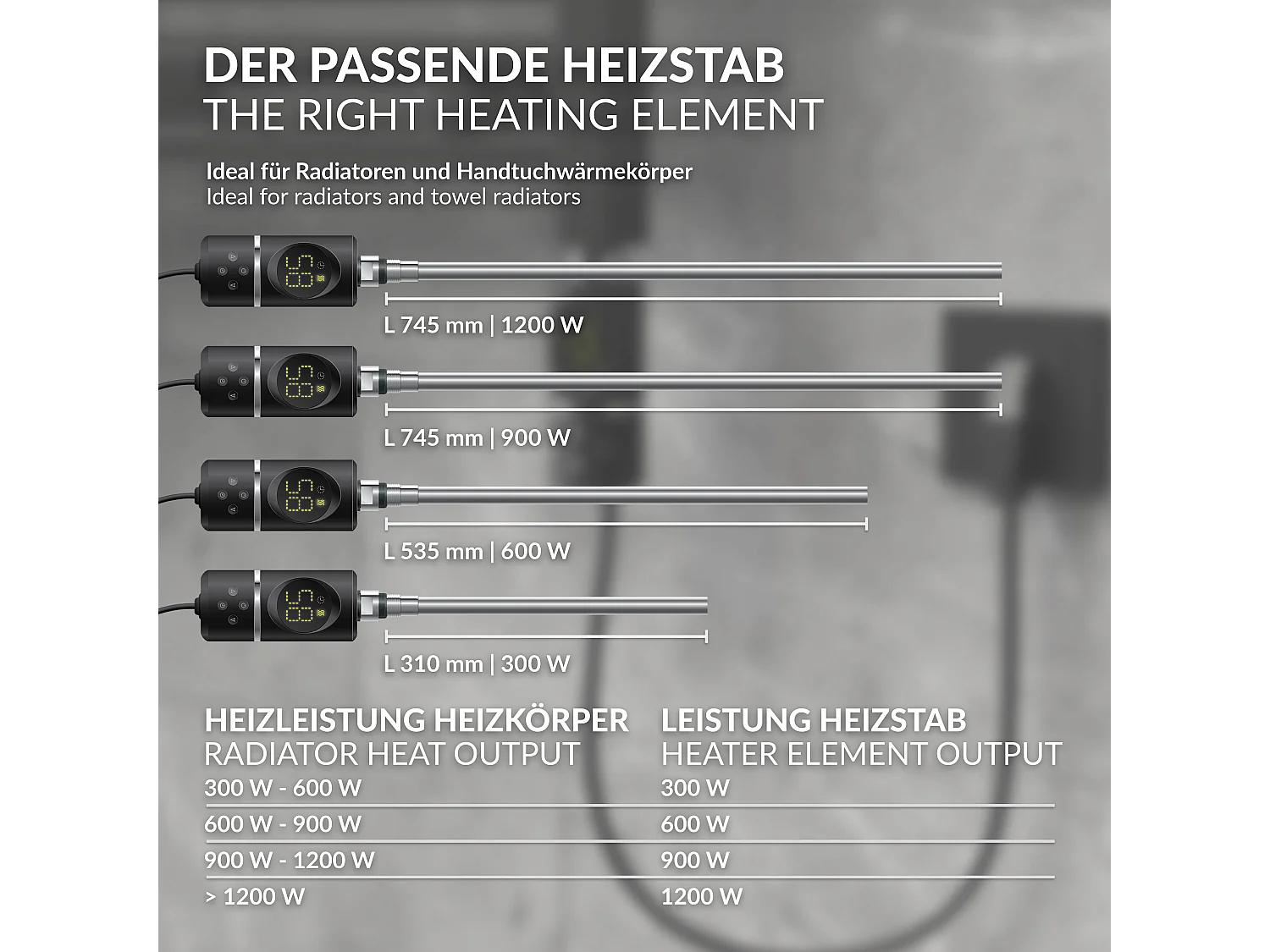 Élément chauffant noir 600W avec thermostat et affichage digital résistance électrique seche serviette régulateur température thermoplongeur radiateur