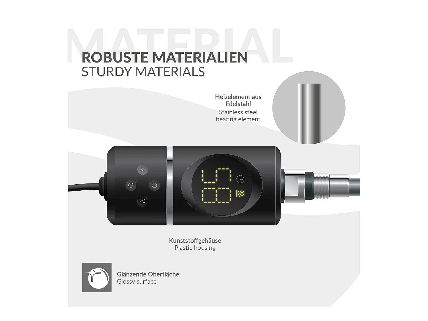 Élément chauffant noir 1200W avec thermostat/affichage digital résistance électrique seche serviette régulateur température thermoplongeur radiateur