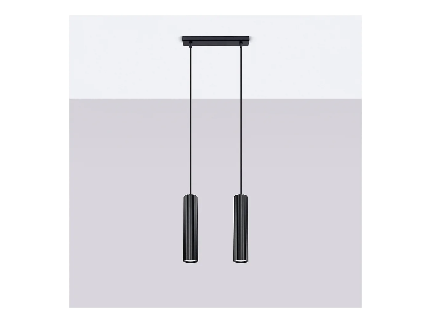 Hanglamp Gloow minimalistisch van  - 2 lichtbronnen 3000K - L.30 x H.90 cm - zwart