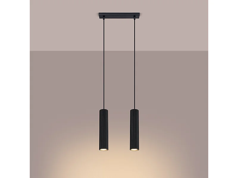 Lampe à suspension Gloow minimaliste en aluminium - 2 sources lumineuses 3000K - L.30 x H.90 cm - noir