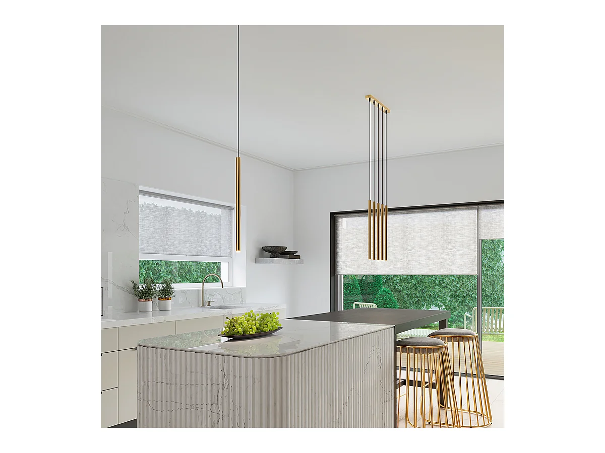 Lampade a sospensione Brill moderno di acciaio - 3 sorgenti luminose 3000K - L.30 x A.115 cm - d'oro