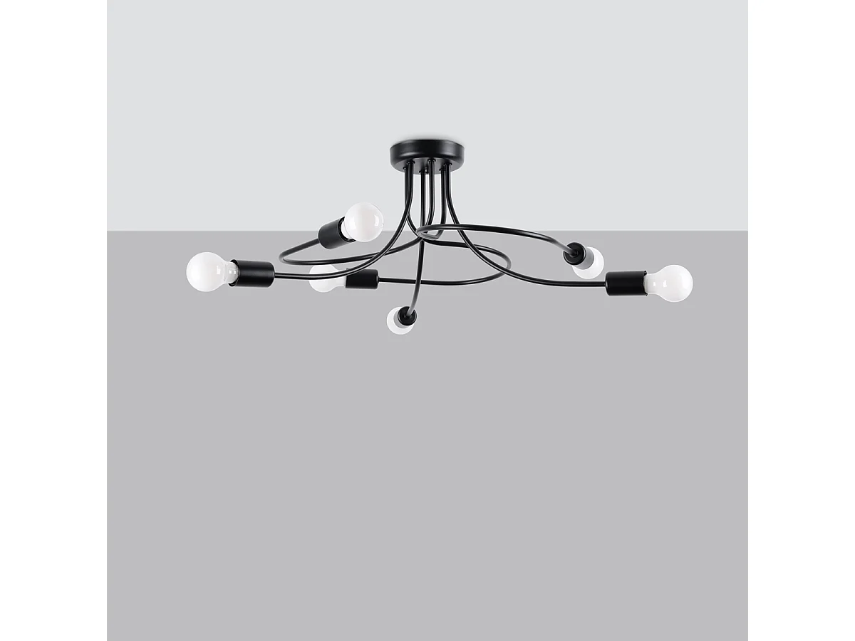 Lustres Varilex industriel en acier - 6 sources lumineuses 4000K - L.69 x H.29 cm - noir