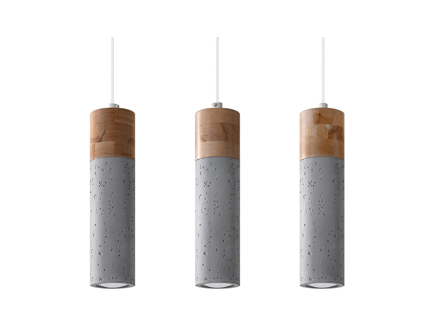 Lampy wiszące industrialny Avier, beton - 3 źródło światła 4000K - L.45 x H.120 cm - szary/naturalne drewno