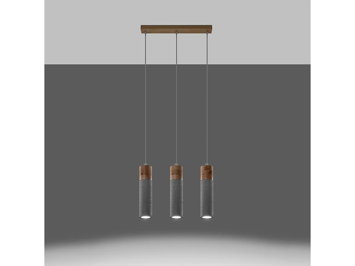 Lampes suspendues Avier industriel en betoNon applicablerewno - 3 sources lumineuses 4000K - L.45 x H.120 cm - gris/bois naturel