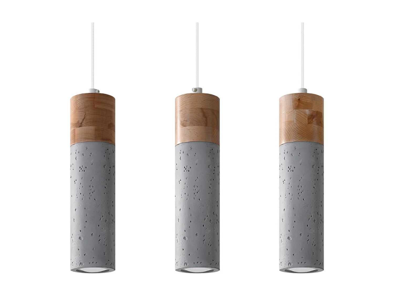 Lampes suspendues Avier industriel en betoNon applicablerewno - 3 sources lumineuses 4000K - L.45 x H.120 cm - gris/bois naturel