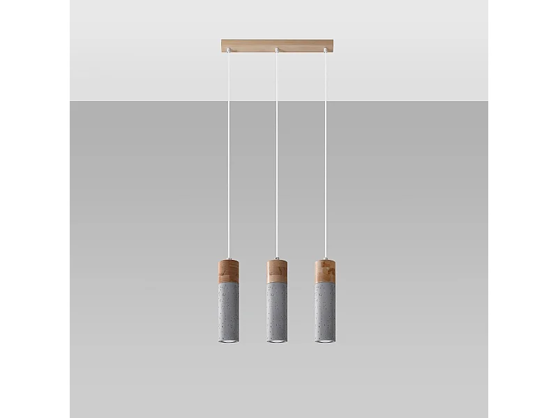 Lampes suspendues Avier industriel en betoNon applicablerewno - 3 sources lumineuses 4000K - L.45 x H.120 cm - gris/bois naturel