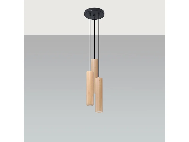 Lampes suspendues Silno scandinave en bois - 3 sources lumineuses 4000K - L.20 x H.100 cm - bois naturel