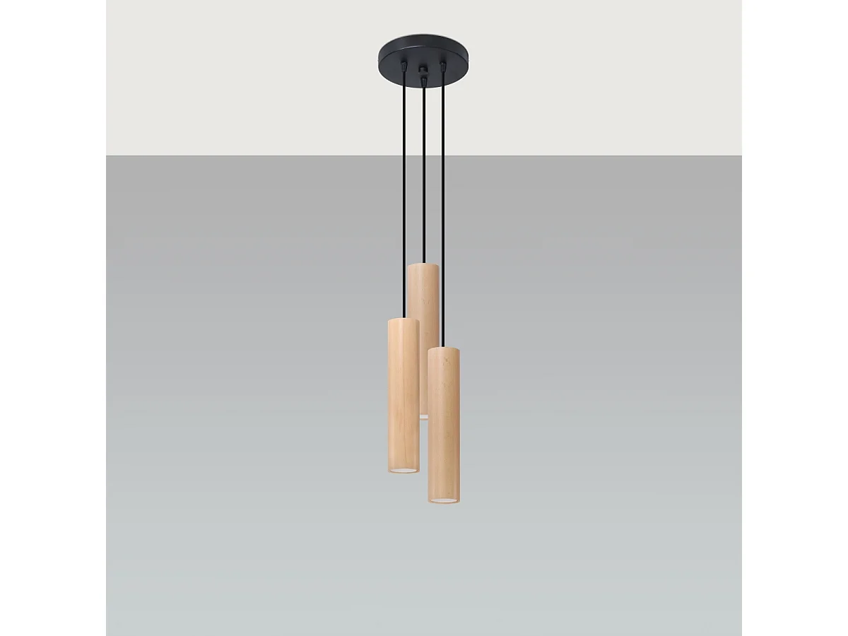 Lampes suspendues Silno scandinave en bois - 3 sources lumineuses 4000K - L.20 x H.100 cm - bois naturel
