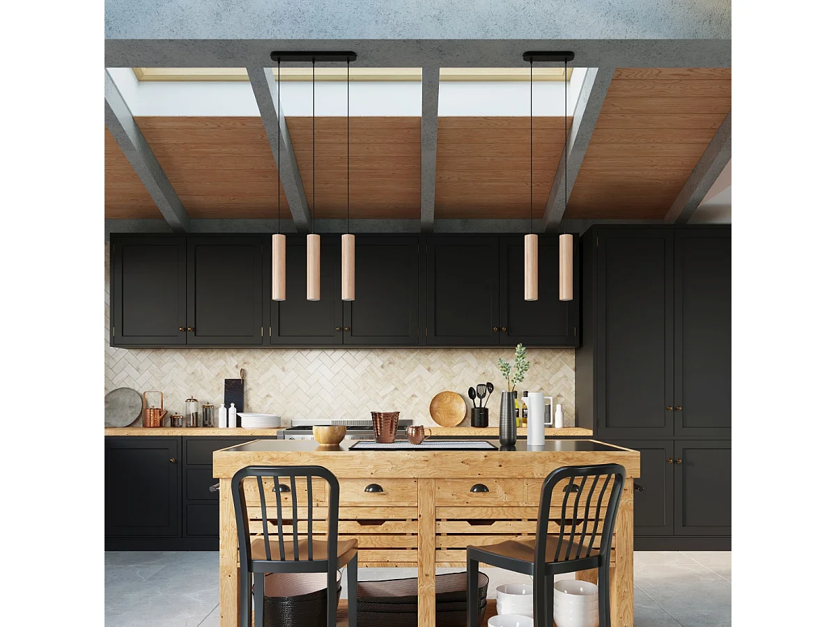 Lampes suspendues Silno scandinave en bois - 3 sources lumineuses 4000K - L.20 x H.100 cm - bois naturel