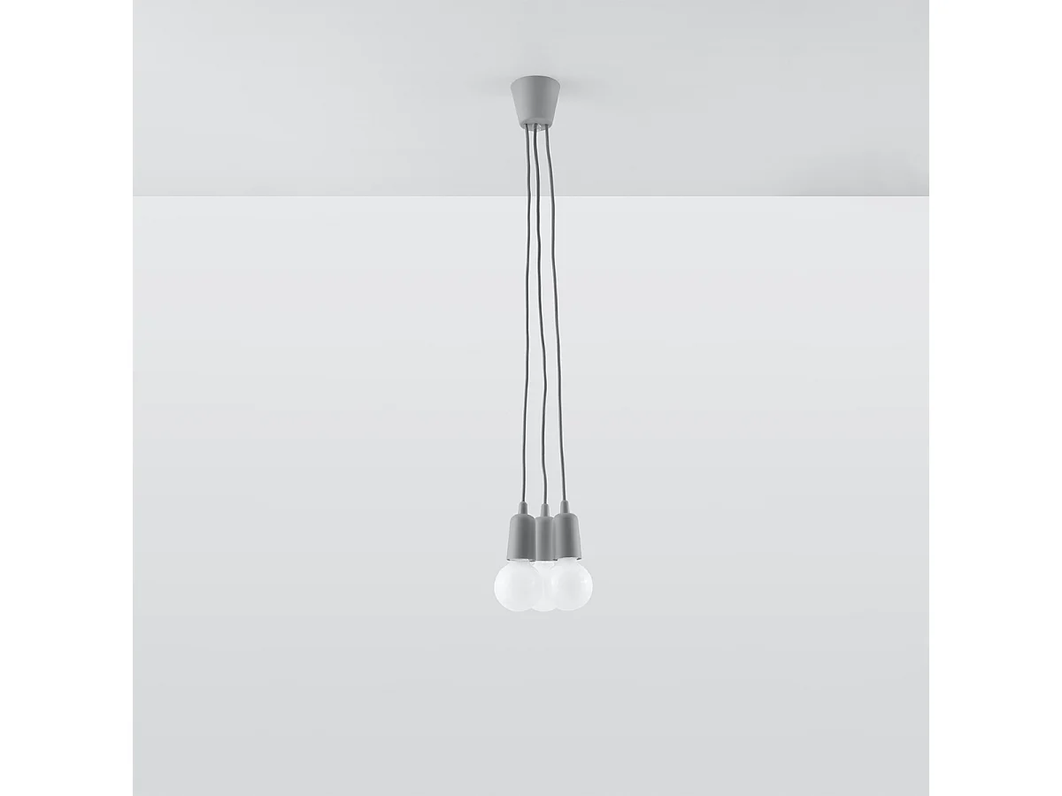 Lampes suspendues Astis moderne en PVC - 3 sources lumineuses 4000K - L.15 x H.90 cm - gris