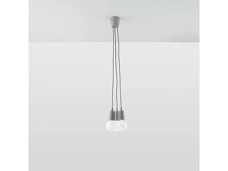 Lampes suspendues Astis moderne en PVC - 3 sources lumineuses 4000K - L.15 x H.90 cm - gris