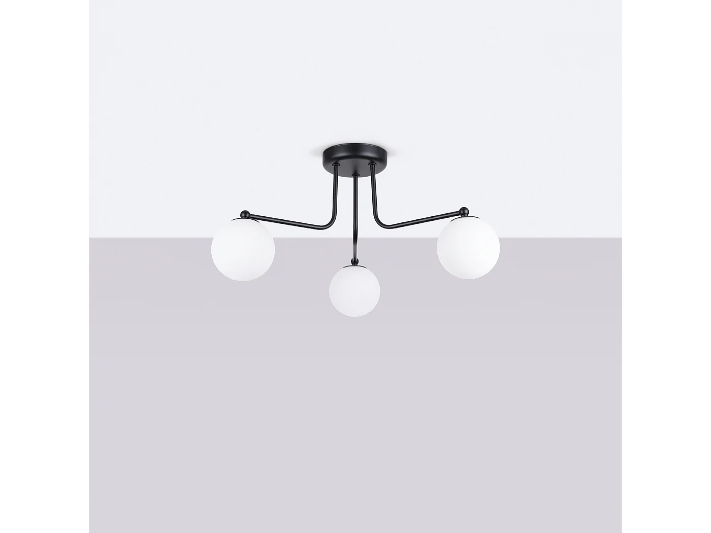 Lustre Bealy minimaliste en acier/verre - 3 sources lumineuses 4000K - L.62 x H.29 cm - noir/blanc