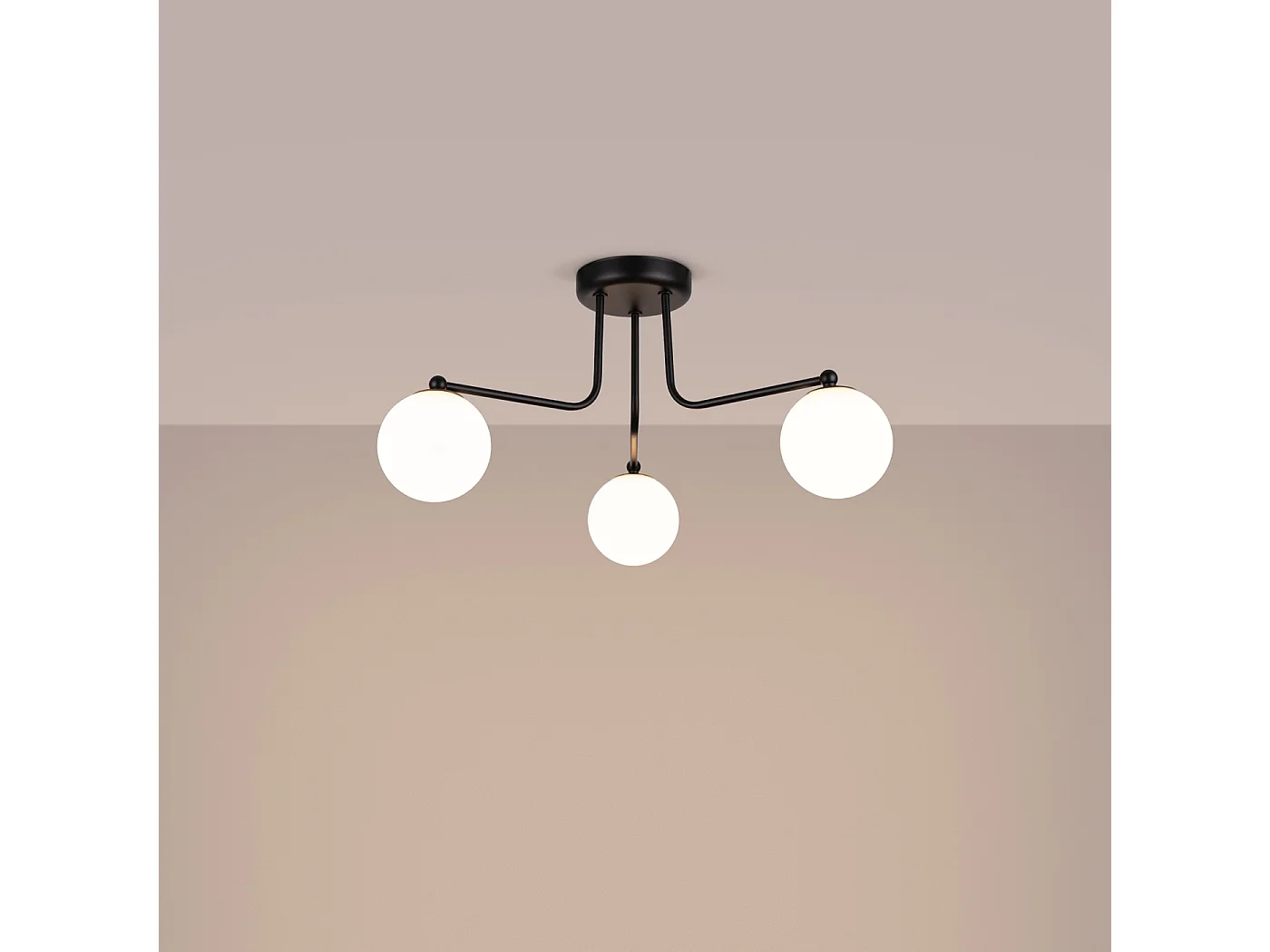 Lustre Bealy minimaliste en acier/verre - 3 sources lumineuses 4000K - L.62 x H.29 cm - noir/blanc