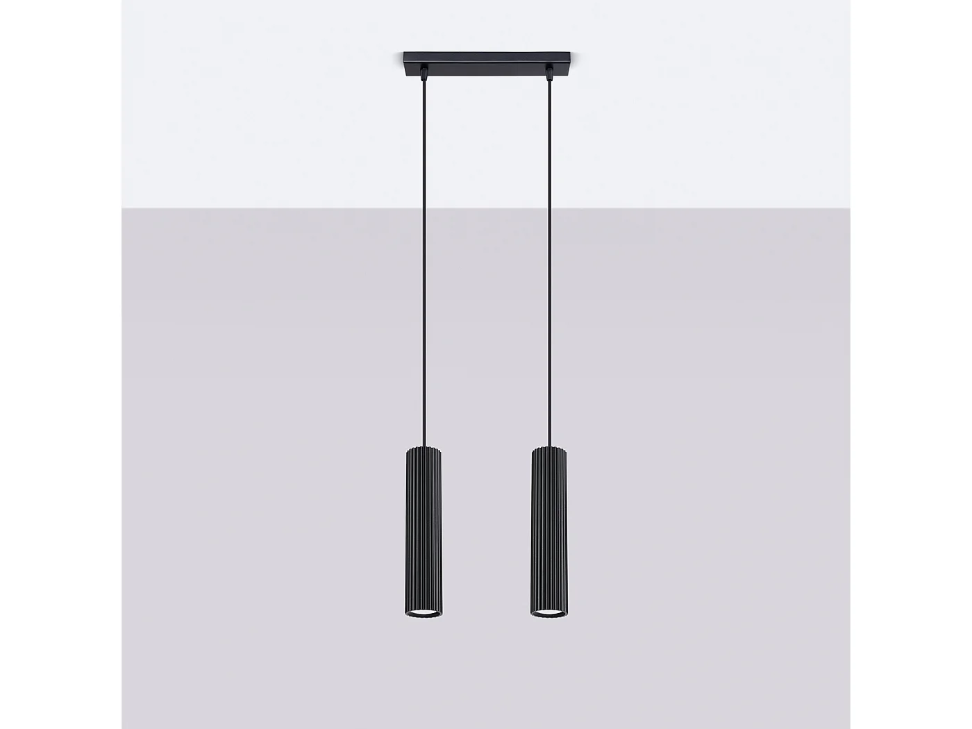 Hanglamp Gloow minimalistisch van  - 2 lichtbronnen 4000K - L.30 x H.90 cm - zwart