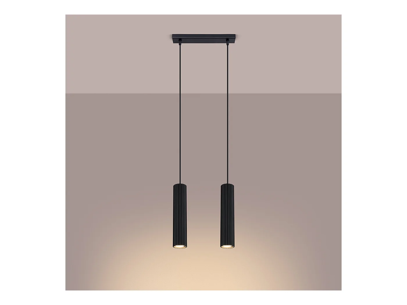 Hanglamp Gloow minimalistisch van  - 2 lichtbronnen 4000K - L.30 x H.90 cm - zwart