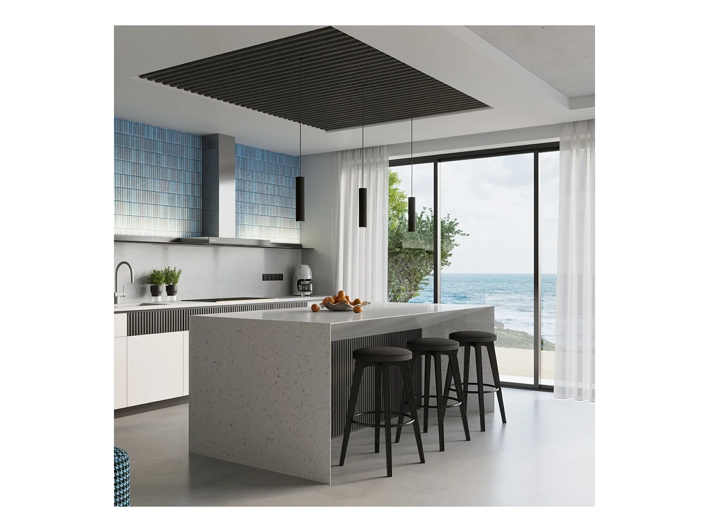 Hanglamp Gloow minimalistisch van  - 2 lichtbronnen 4000K - L.30 x H.90 cm - zwart