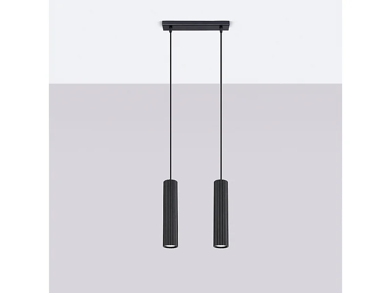 Lampe à suspension Gloow minimaliste en aluminium - 2 sources lumineuses 4000K - L.30 x H.90 cm - noir