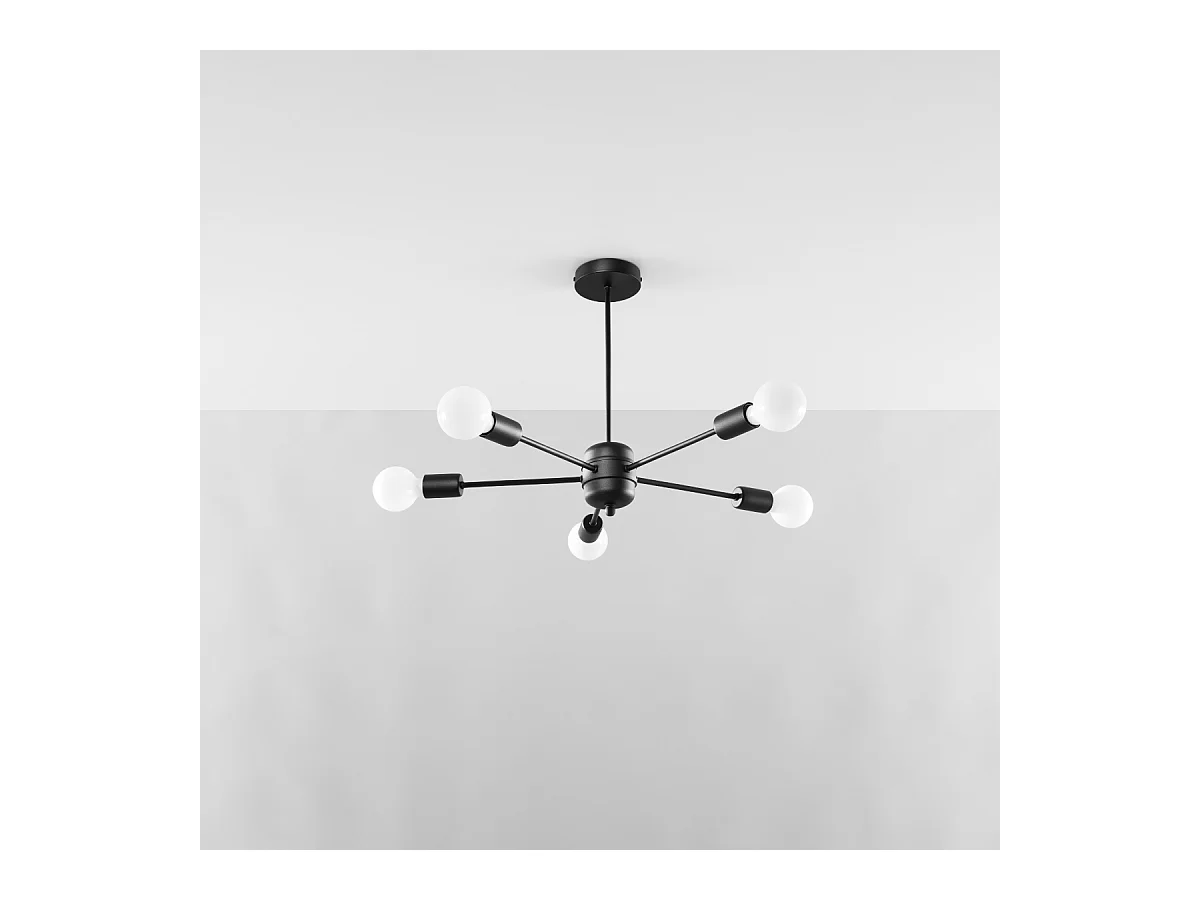 Lustres Lingoro moderne en acier - 5 sources lumineuses 3000K - L.66 x H.46 cm - noir