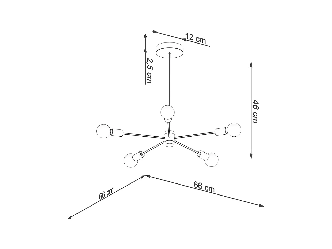 Lustres Lingoro moderne en acier - 5 sources lumineuses 3000K - L.66 x H.46 cm - noir