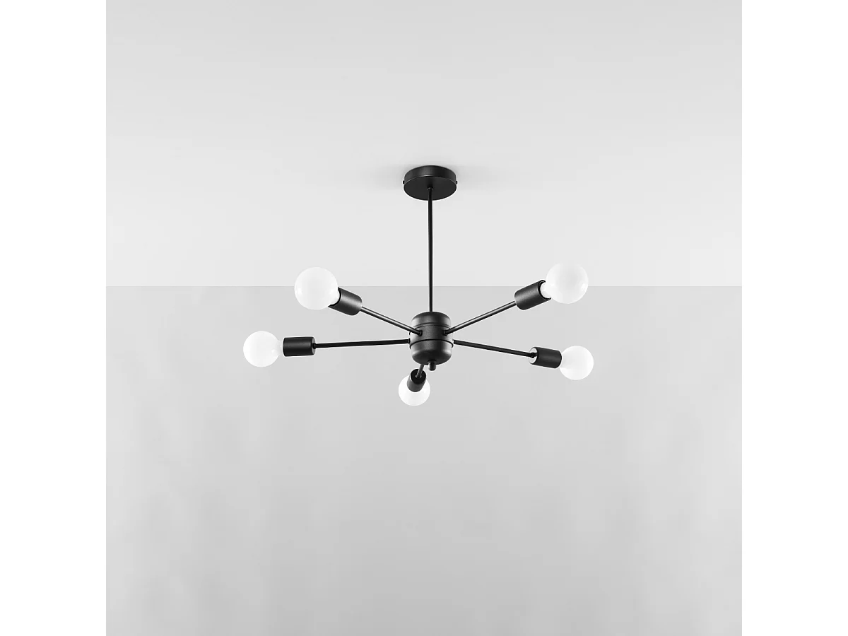 Lustres Lingoro moderne en acier - 5 sources lumineuses 3000K - L.66 x H.46 cm - noir