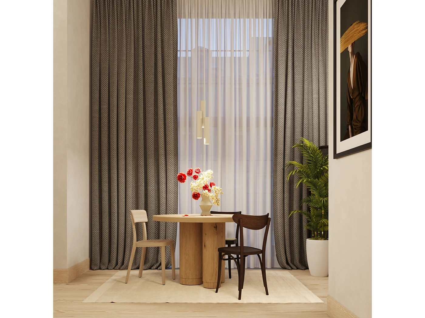 Lampe à suspension Toris grenier en acier - 3 sources lumineuses 4000K - L.19,5 x H.108 cm - beige