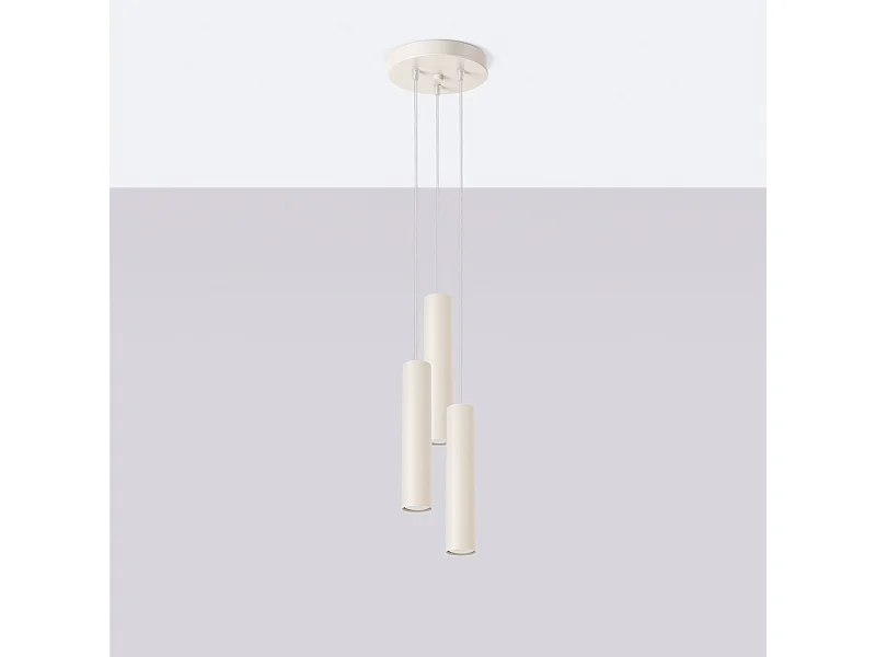 Lampe à suspension Toris grenier en acier - 3 sources lumineuses 4000K - L.19,5 x H.108 cm - beige