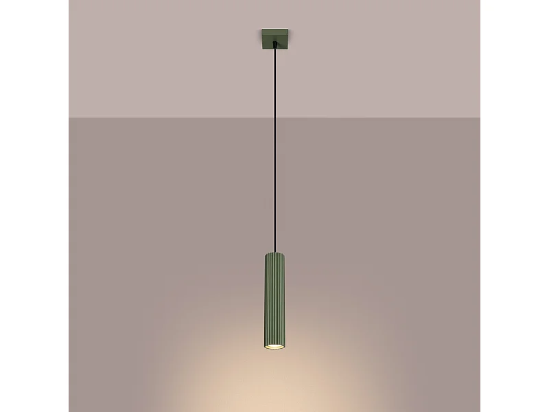 Lampa wisząca minimalistyczny Gloow, aluminium - 1 źródło światła 3000K - L.8 x H.118 cm - zielony oliwkowy