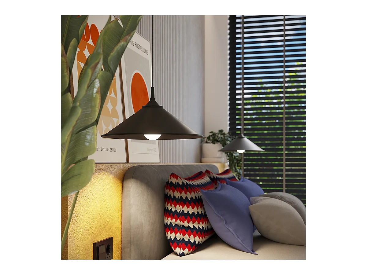 Lampy wiszące skandynawski Paloa, stal - 1 źródło światła 3000K - L.30 x H.76 cm - czarny