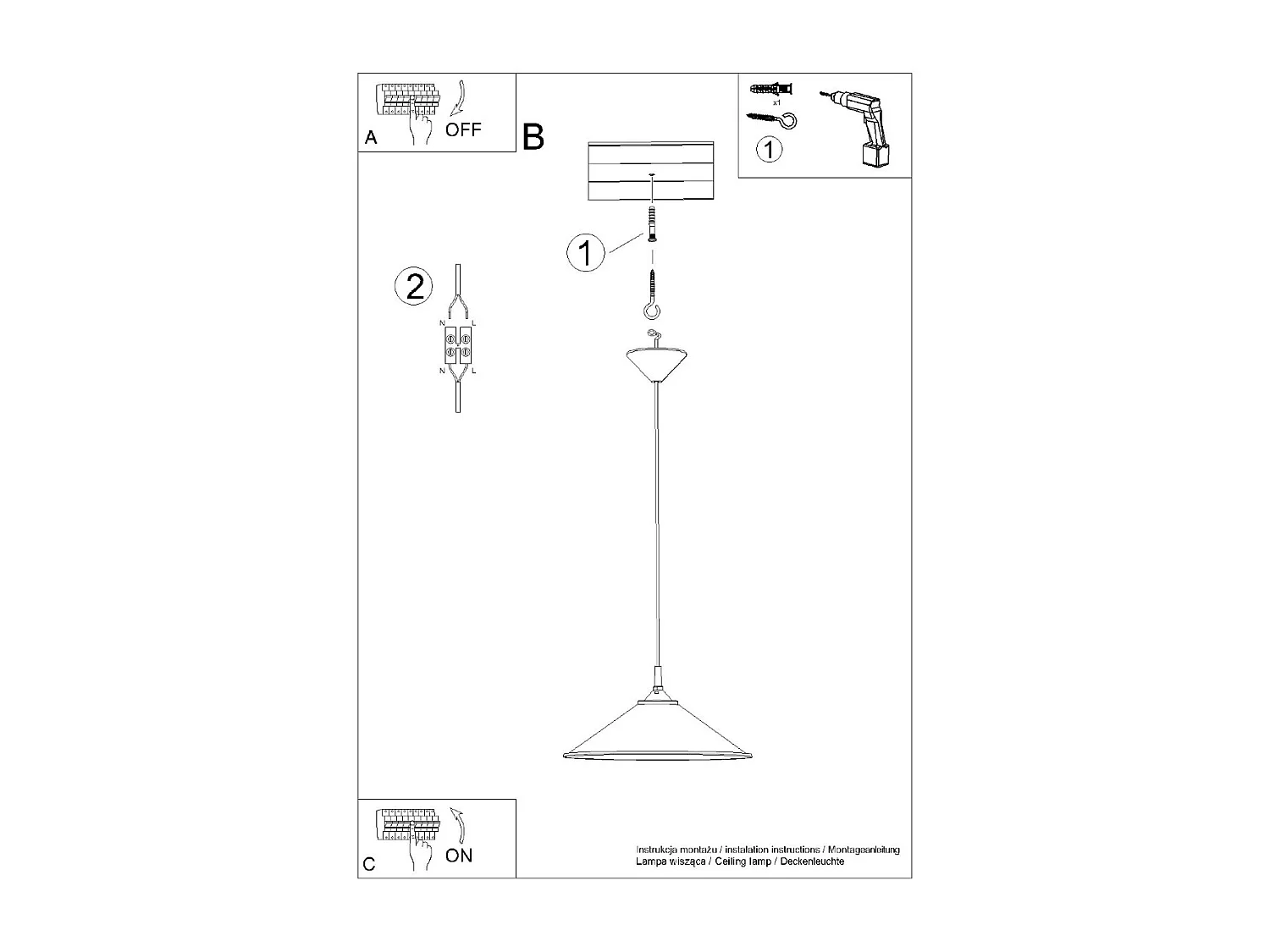 Lampes suspendues Paloa scandinave en acier - 1 sources lumineuses 3000K - L.30 x H.76 cm - noir