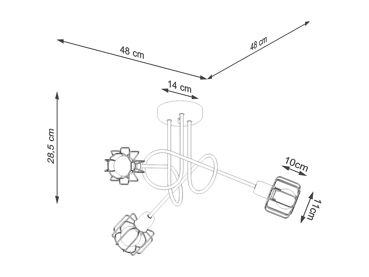 Żyrandole nowoczesny Celubi, stal - 3 źródło światła 4000K - L.48 x H.28.5 cm - czarny