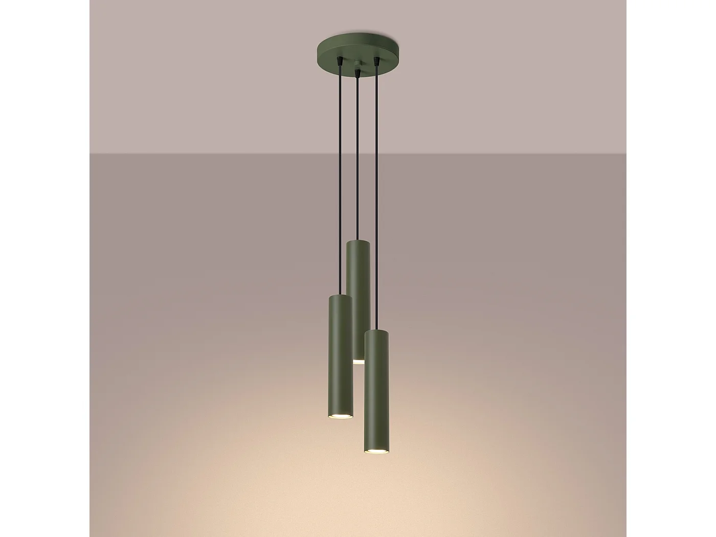 Lampe à suspension Toris grenier en acier - 3 sources lumineuses 4000K - L.19,5 x H.108 cm - vert olive