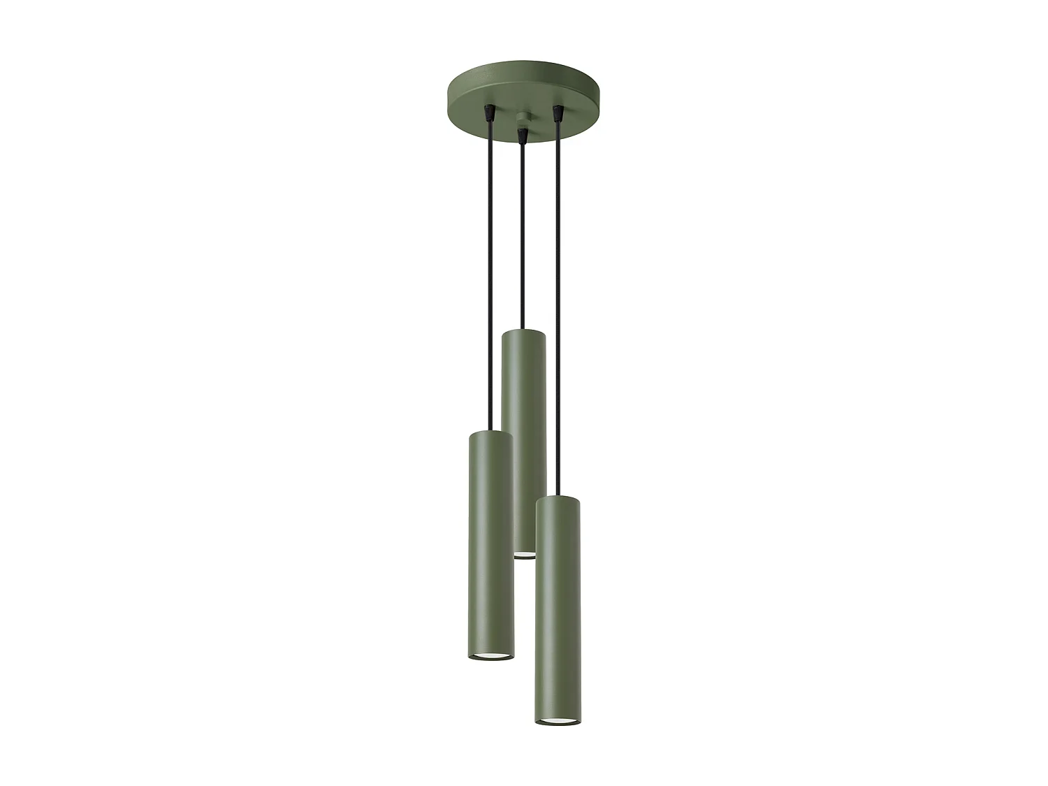 Lampe à suspension Toris grenier en acier - 3 sources lumineuses 4000K - L.19,5 x H.108 cm - vert olive