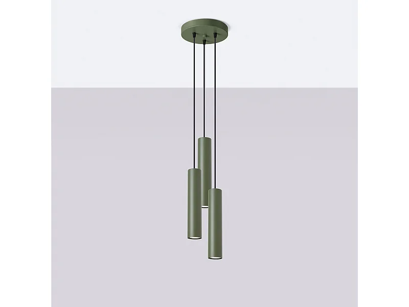 Hanglamp Toris zolder van  - 3 lichtbronnen 4000K - L.19,5 x H.108 cm - olijfgroen