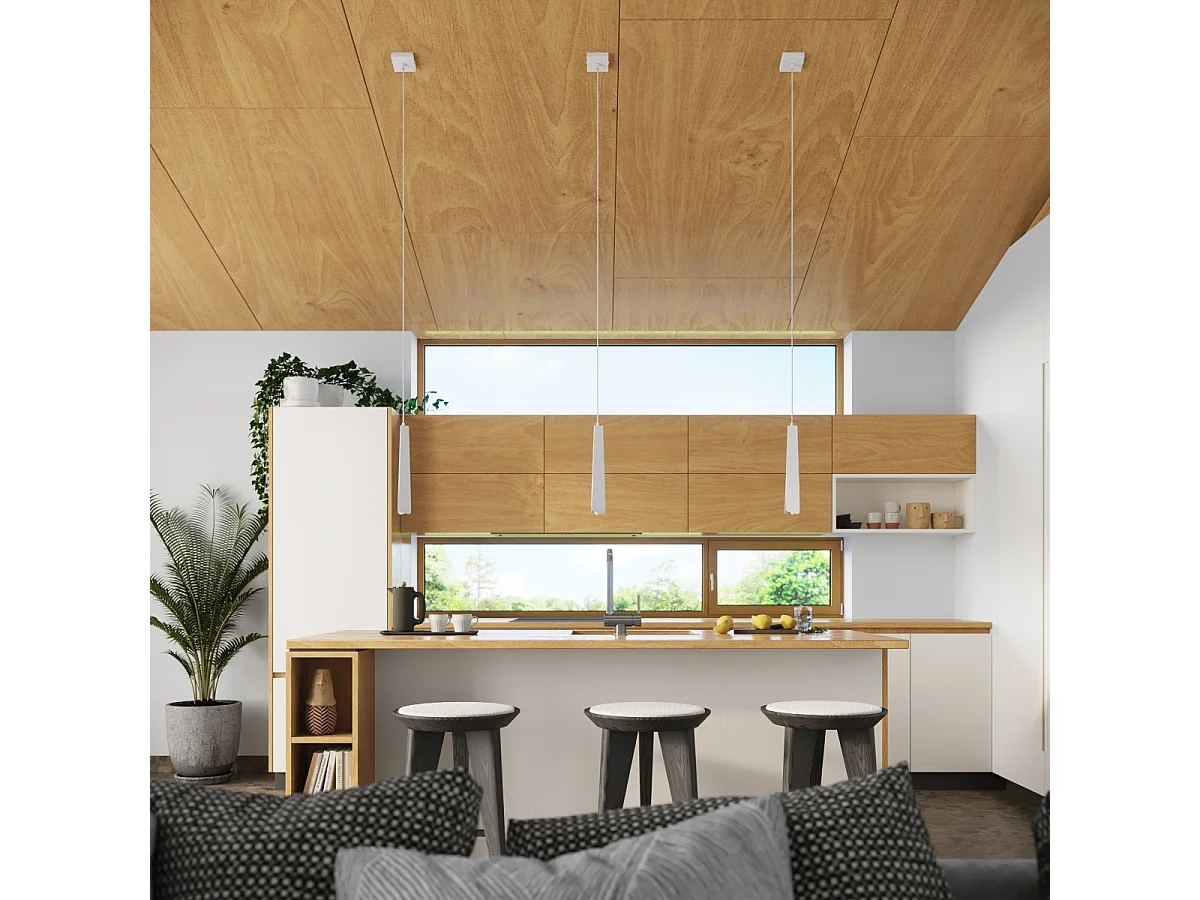 Lampade a sospensione Astel scandinavo di acciaio - 1 sorgenti luminose 4000K - L.8 x A.120 cm - bianco