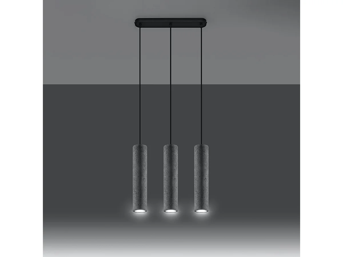 Lampy wiszące industrialny Solvix, beton - 3 źródło światła 4000K - L.45 x H.90 cm - szary