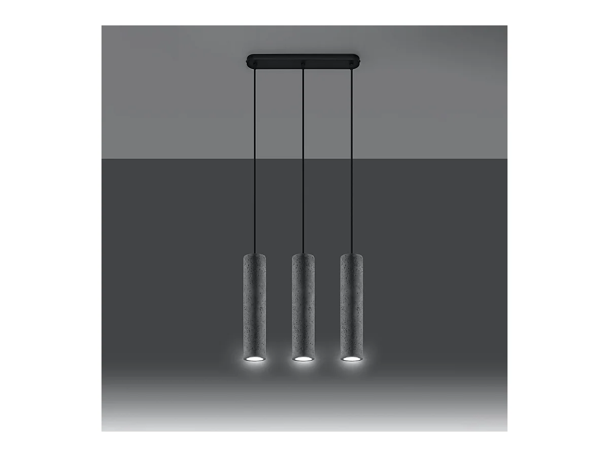 Lampy wiszące industrialny Solvix, beton - 3 źródło światła 3000K - L.45 x H.90 cm - szary