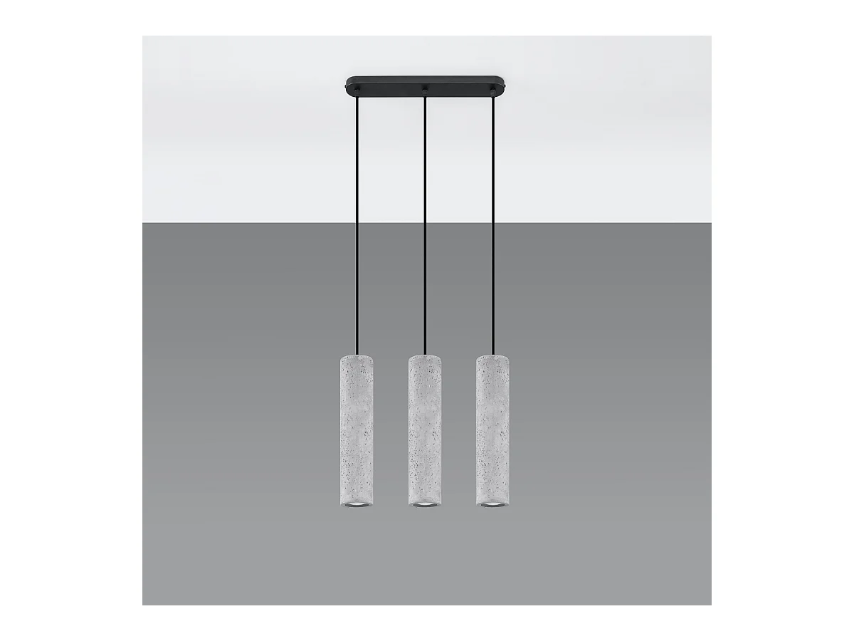 Lampy wiszące industrialny Solvix, beton - 3 źródło światła 3000K - L.45 x H.90 cm - szary