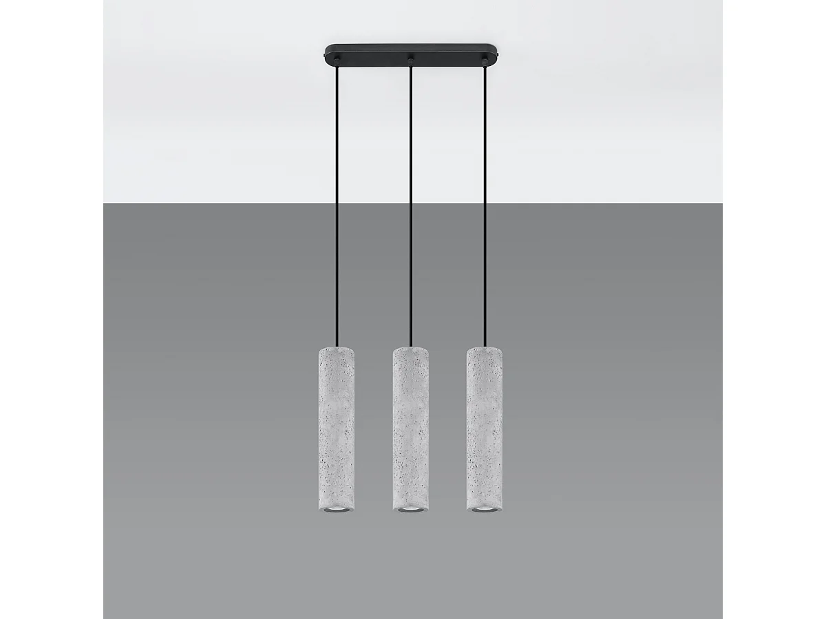 Lámparas colgantes Solvix industrial de concreto - 3 fuentes luminosas 3000K - L.45 x A.90 cm - gris